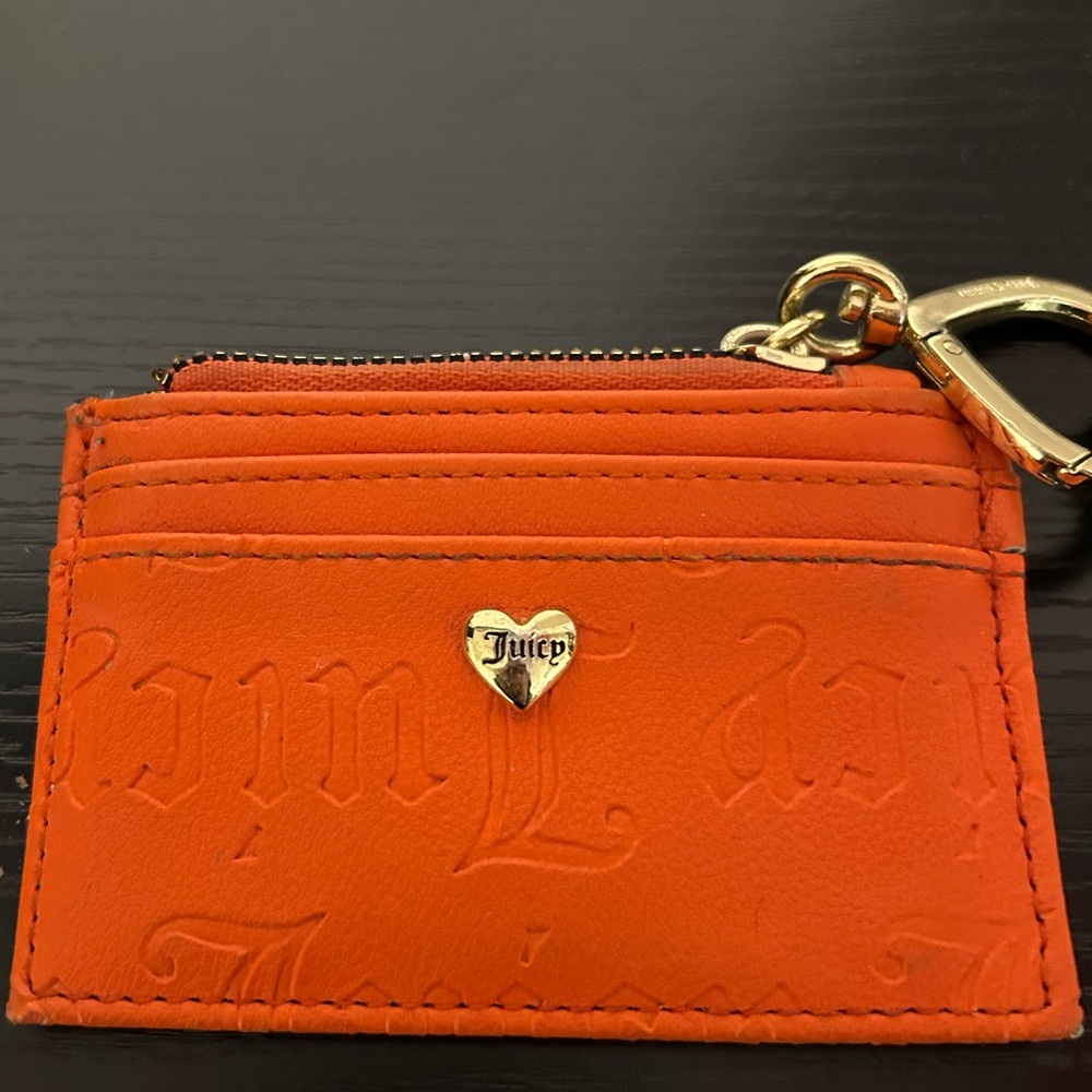 Juicy Couture‎ Orange Leather Card Holder Keychain Wallet Heart Clip